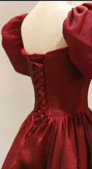 Formal Dresses Shop, Simple Burgundy Prom Dress Square Neck Tea Length Graduation Dresses