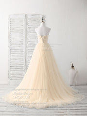 Prom Dresses Boho, Simple Sweetheart Champagne Tulle Long Prom Dress Champagne Evening Dress