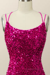 Prom Dress Mermaid, Sparkle Fuchsia Sequin Mermaid Long Formal Dress