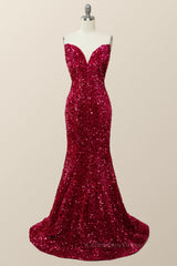 Salad Dress Recipes, Strapless V Neck Fuchsia Sequin Mermaid Party Dress