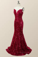 Fantasy Dress, Strapless V Neck Fuchsia Sequin Mermaid Party Dress