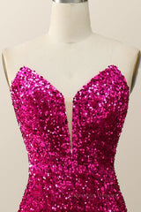 Prom Dress Bodycon, Strapless V Neck Sequin Mermaid Long Formal Dress