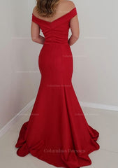 Short White Dress, Trumpet/Mermaid Off-the-Shoulder Sleeveless Satin Long/Floor-Length Prom Dress