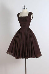 Non Traditional Wedding Dress, Unique chiffon retro short dark brown prom dress, short cocktail dress