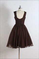 Autumn Wedding, Unique chiffon retro short dark brown prom dress, short cocktail dress