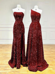 Evening Dresses Suits, Unique Velvet Sequin Mermaid Burgundy Long Prom Dress, Burgundy Formal Evening Dress