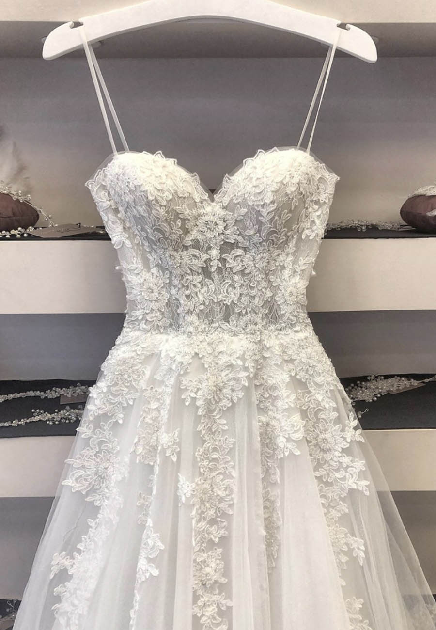 Formal Dress Outfit Ideas, White Spaghetti Lace Long Prom Dresses, A-Line Evening Dresses